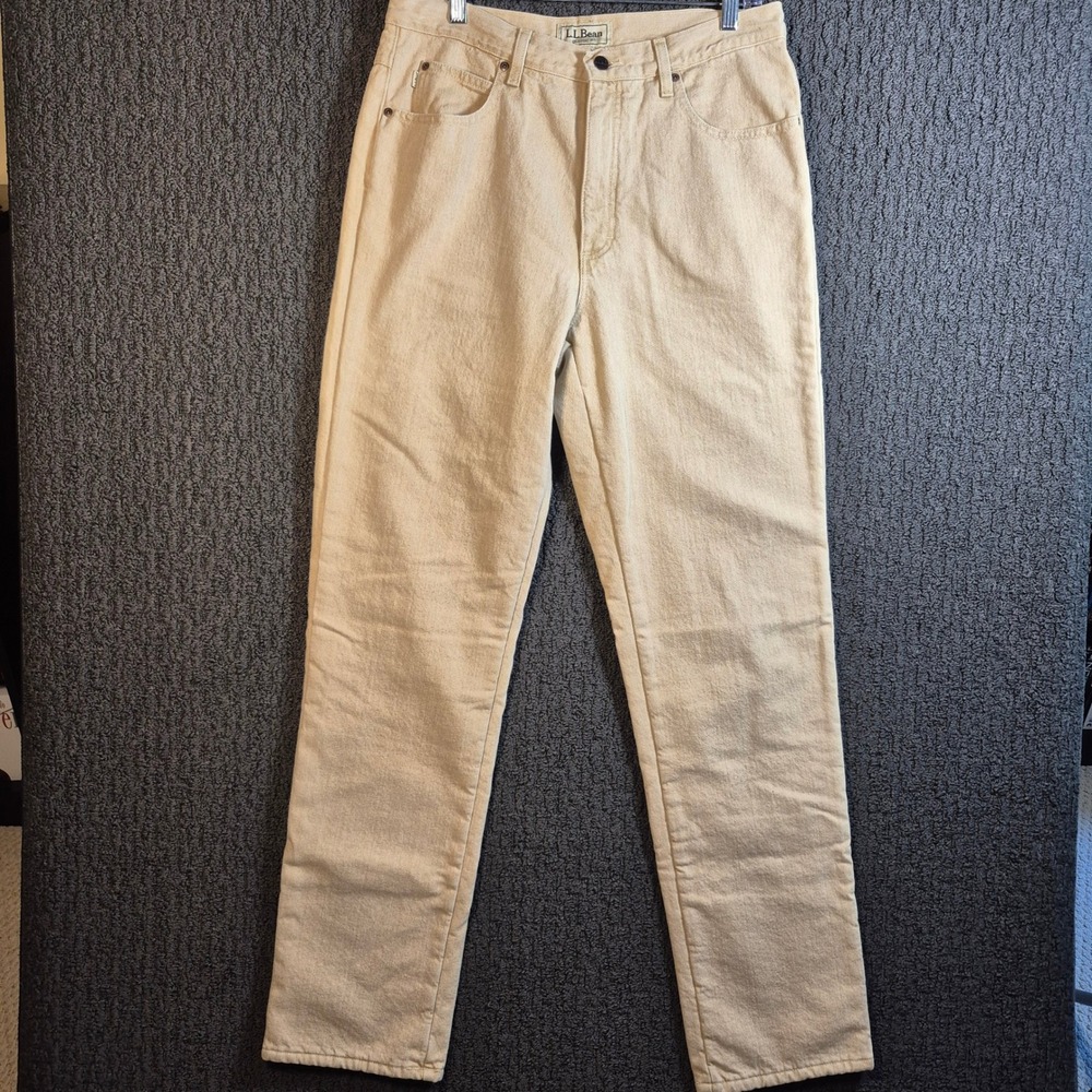 L.L. Bean Fleece Lined Jeans Mens 33x34 Khaki Tan Classic Fit Cotton Rugged